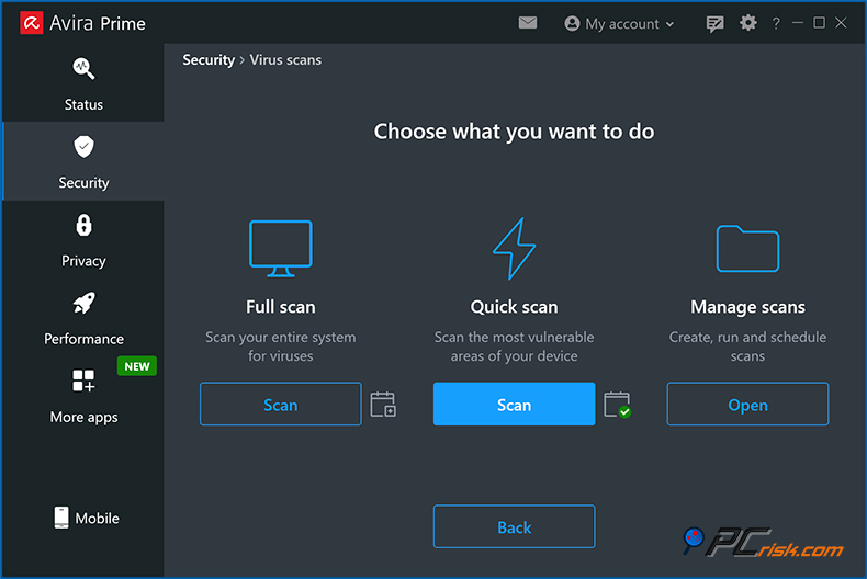 avira opzioni di scansione