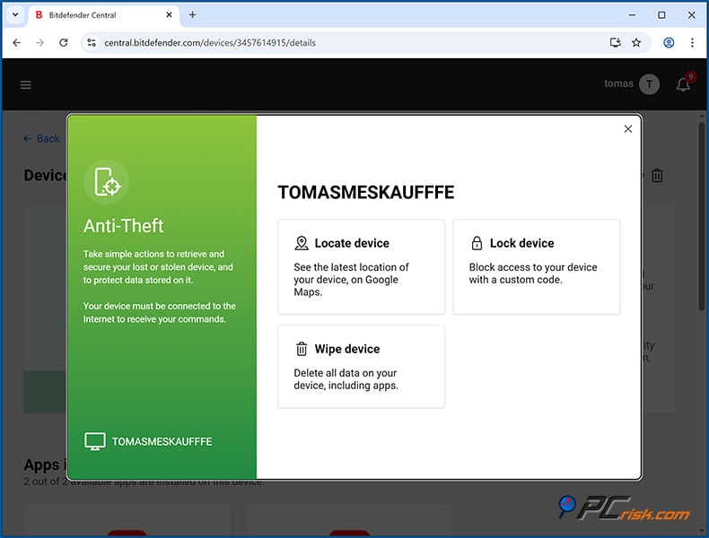 bitdefender antifurto