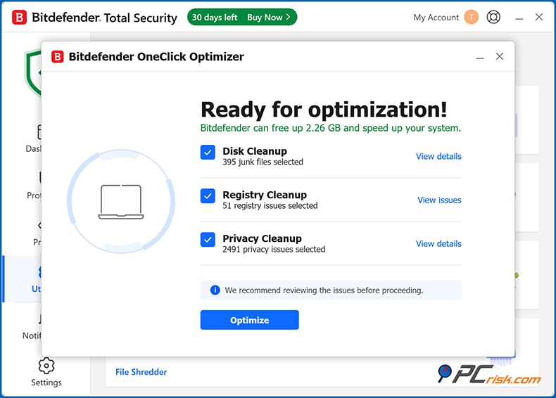 bitdefender ottimizzatore con un clic