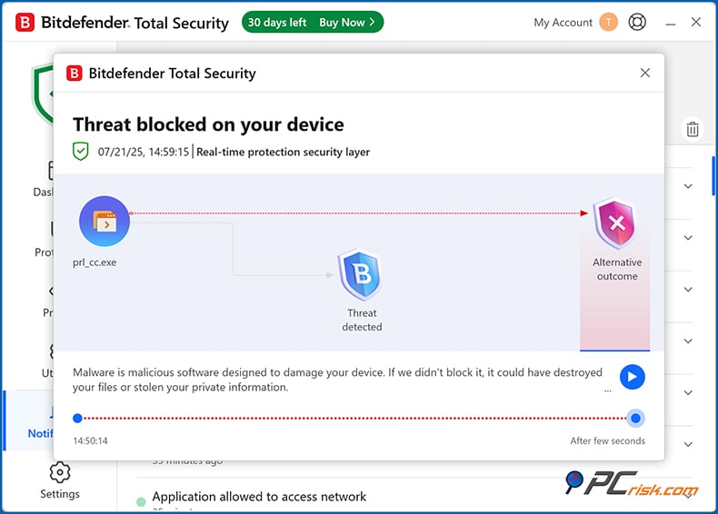 bitdefender protezione in tempo reale