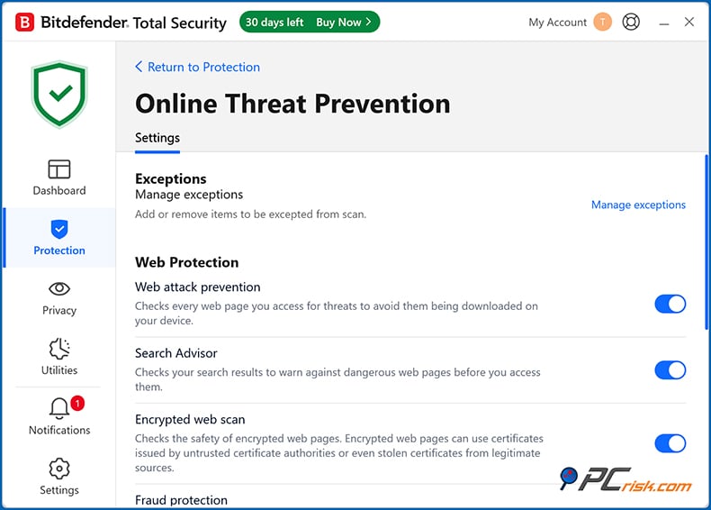 bitdefender protezione web