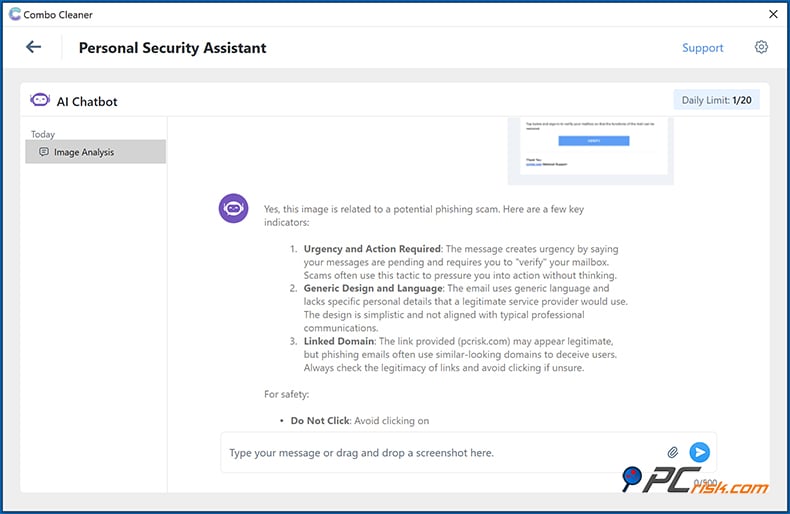 Combo Cleaner funzione di assistente alla sicurezza personale