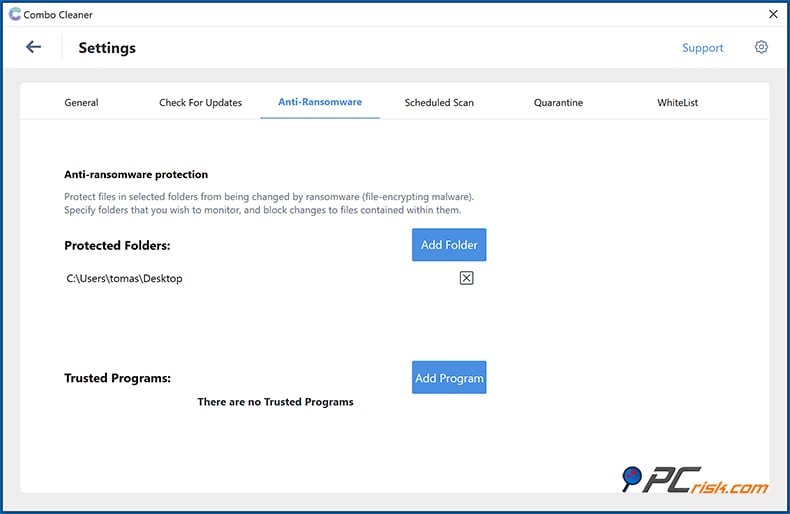 Combo Cleaner funzionalità anti-ransomware