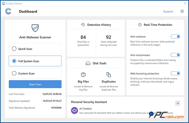 Combo Cleaner aspetto Windows