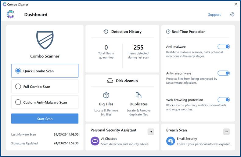 Combo Cleaner aspetto Windows