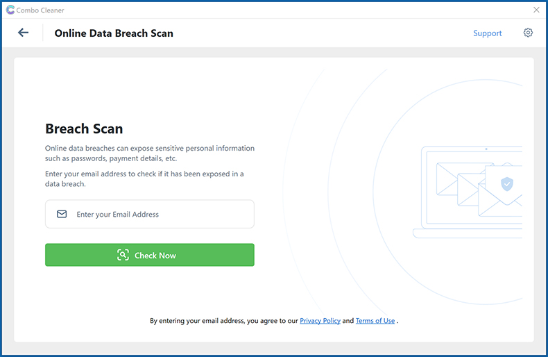 Funzione Combo Cleaner online Scansione violazione dati