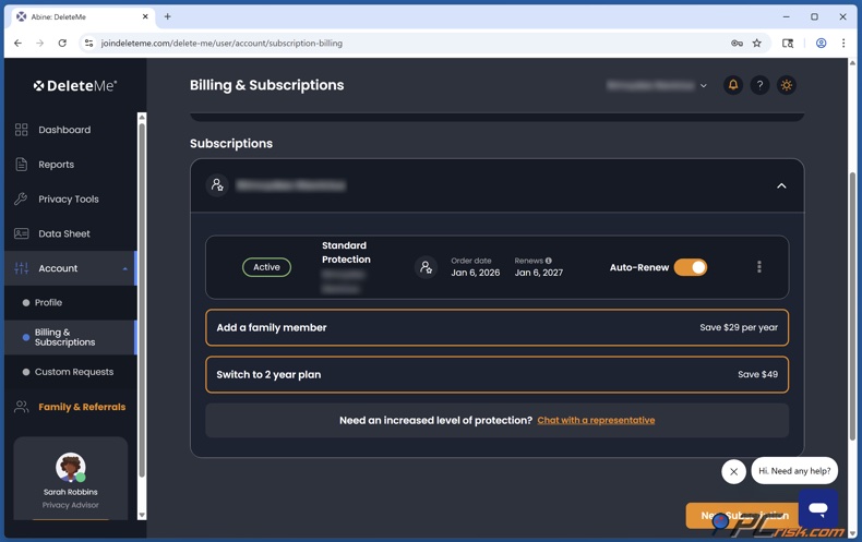 DeleteMe fatturazione e contabilità