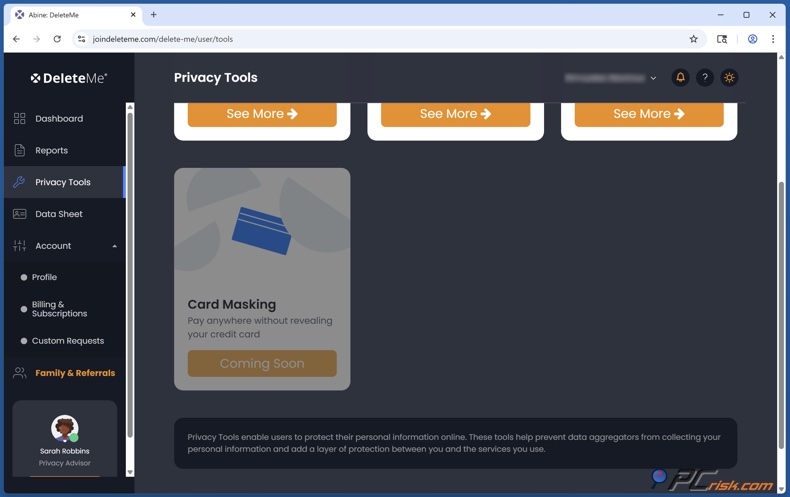 DeleteMe Mascheramento delle carte