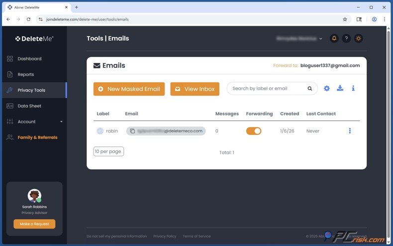 DeleteMe Mascheramento dell'indirizzo e-mail