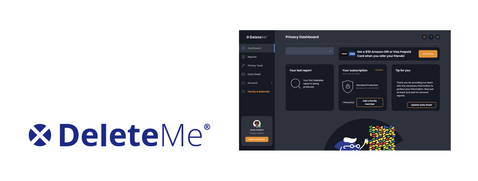 DeleteMe intestazione del servizio di rimozione dei dati