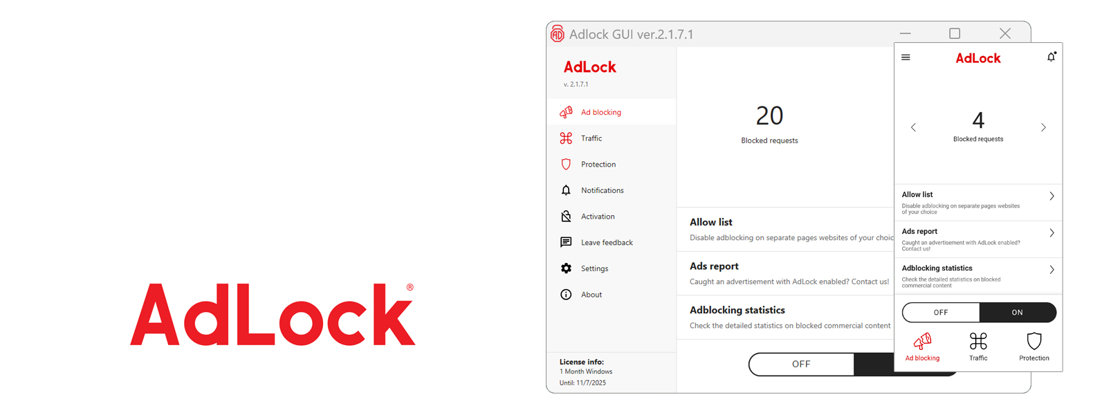 AdLock intestazione superiore dell'adblocker