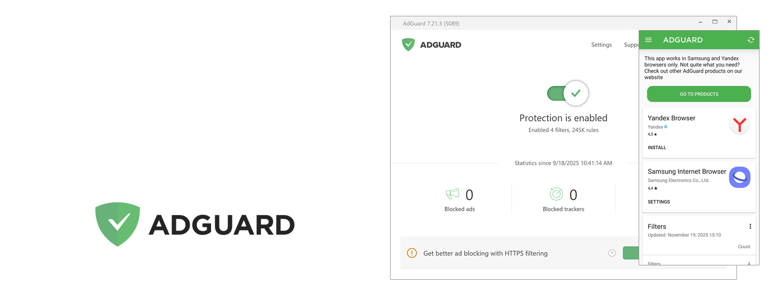 AdGuard intestazione superiore dell'adblocker