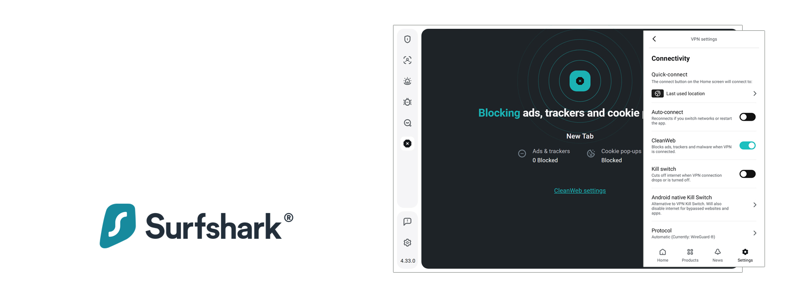 Surfshark CleanWeb intestazione superiore dell'adblocker