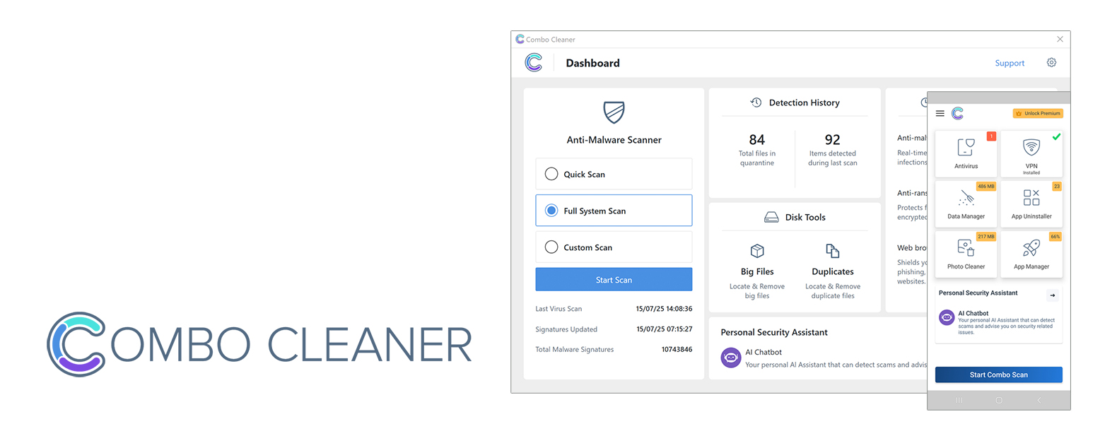 Combo Cleaner intestazione dell'antivirus principale