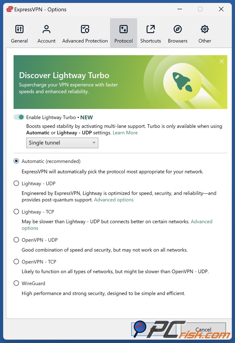 ExpressVPN Lightway protocollo