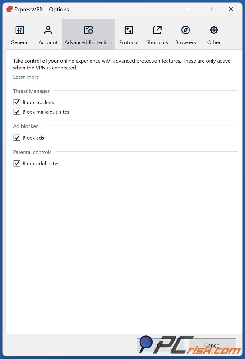 ExpressVPN Gestione delle minacce e controlli parentali