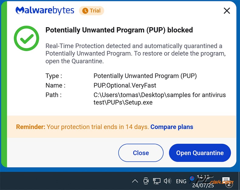 malwarebytes notifiche