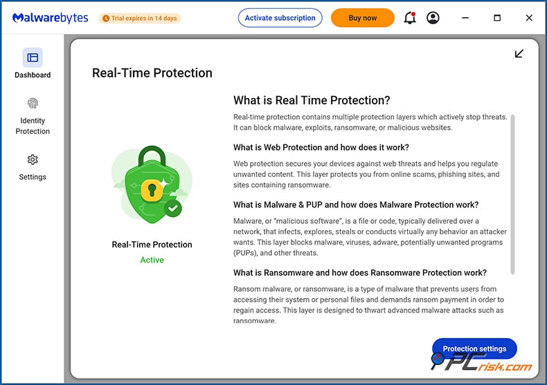 malwarebytes protezione in tempo reale