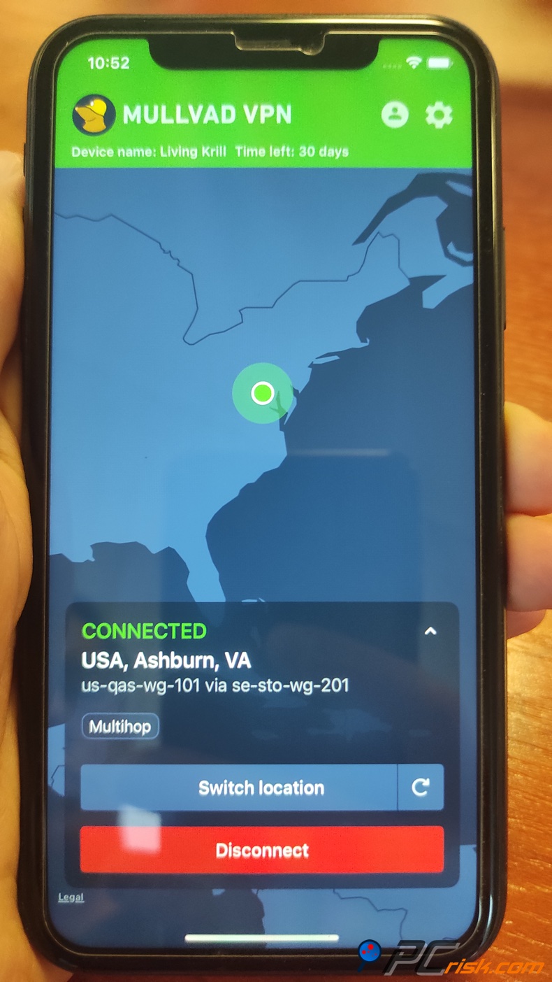 Mullivad per il menu delle impostazioni iOS