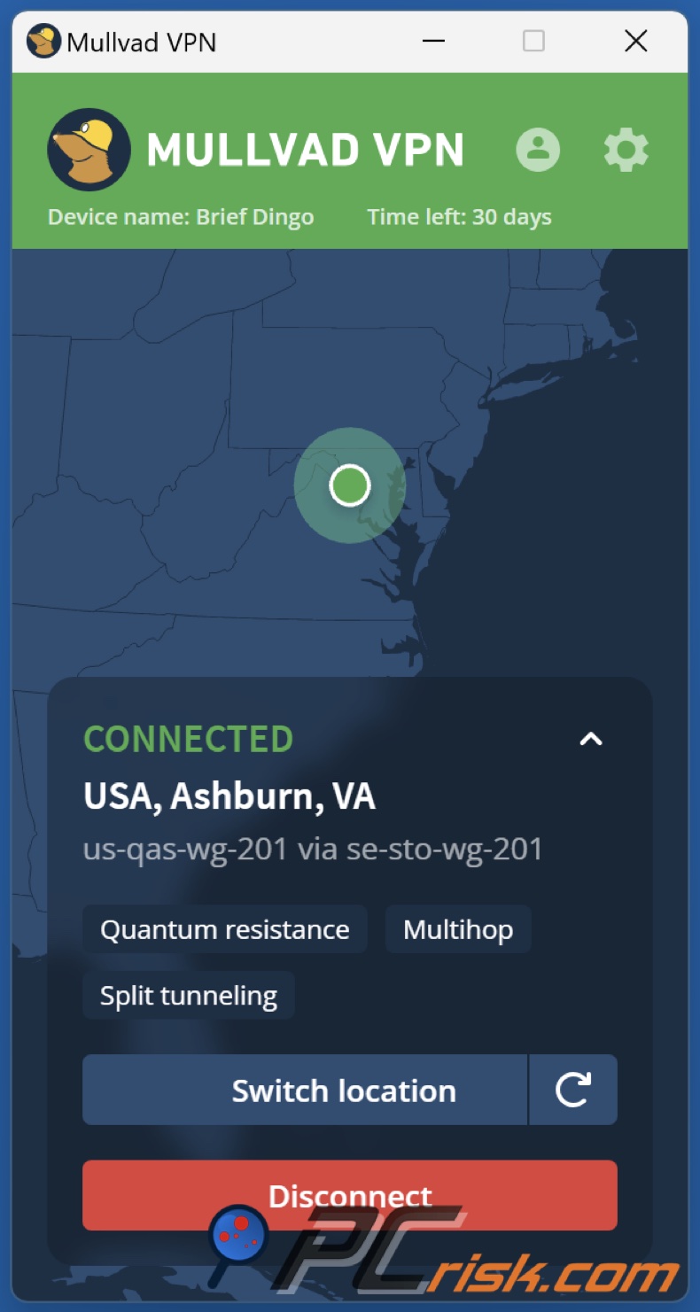 Mullivad dashboard desktop
