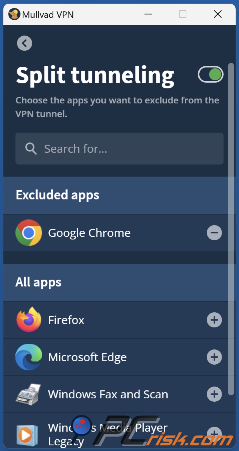 Mullivad Split Tunneling