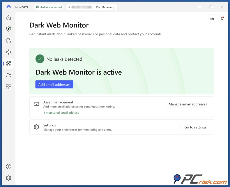 NordVPN Monitoraggio del Dark Web