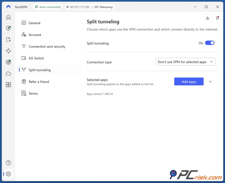 NordVPN Split Tunneling