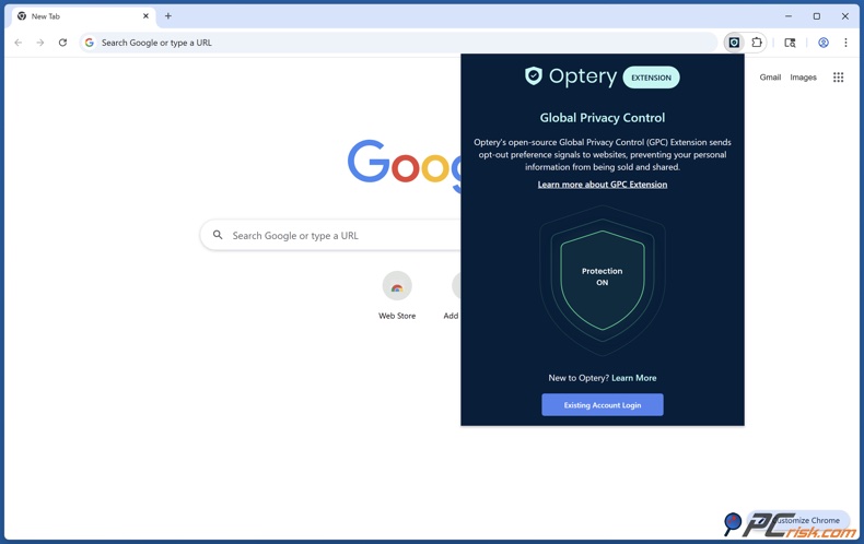 Optery Global Privacy Control (GPC) estensione del browser