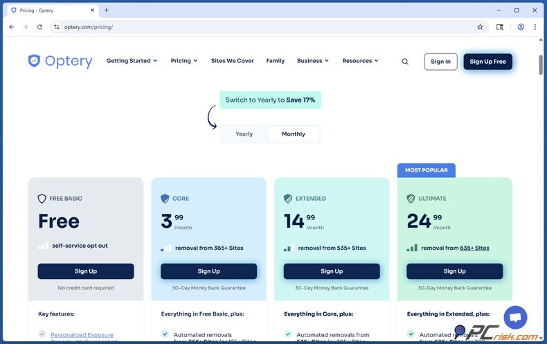 Optery Prezzi mensili