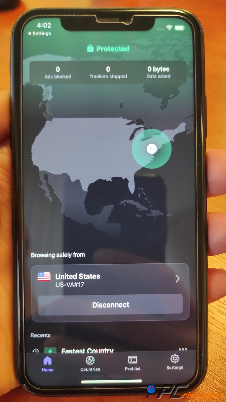App Proton VPN per iOS dashboard