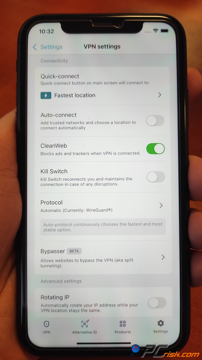Surfshark per iOS CleanWeb