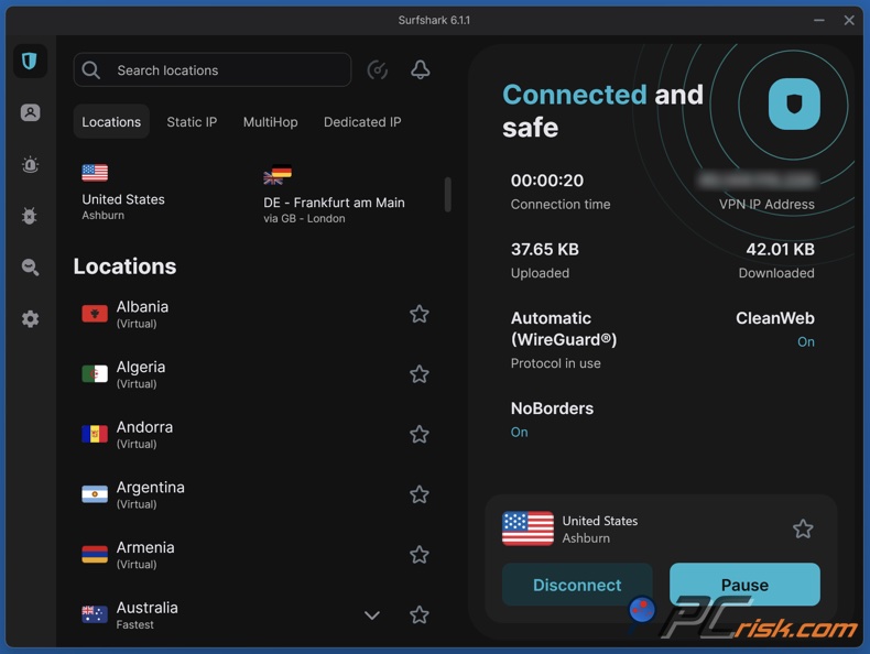 Surfshark modalità scura dell'app desktop