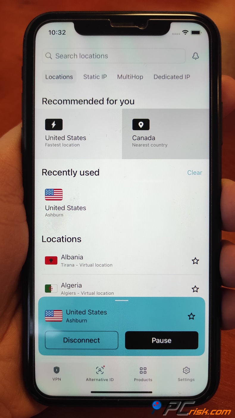 Surfshark per dashboard iOS