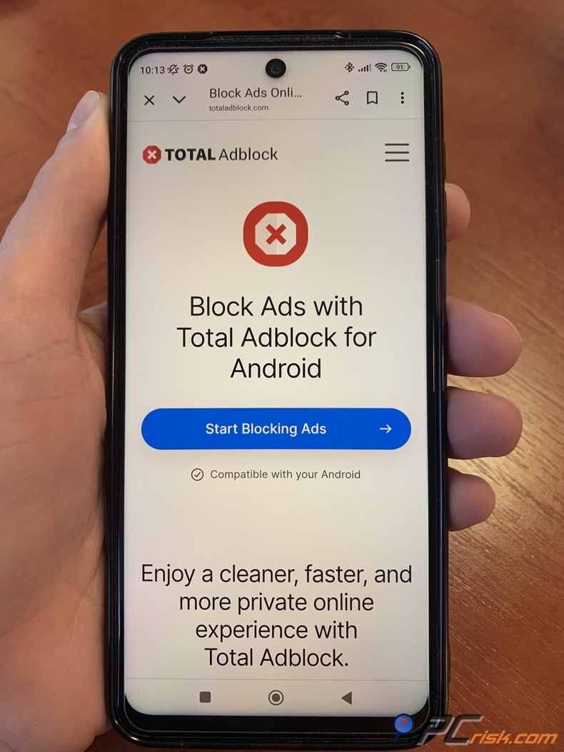 Total Adblock pagina di download per Android