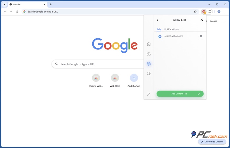 Total Adblock lista di autorizzazioni
