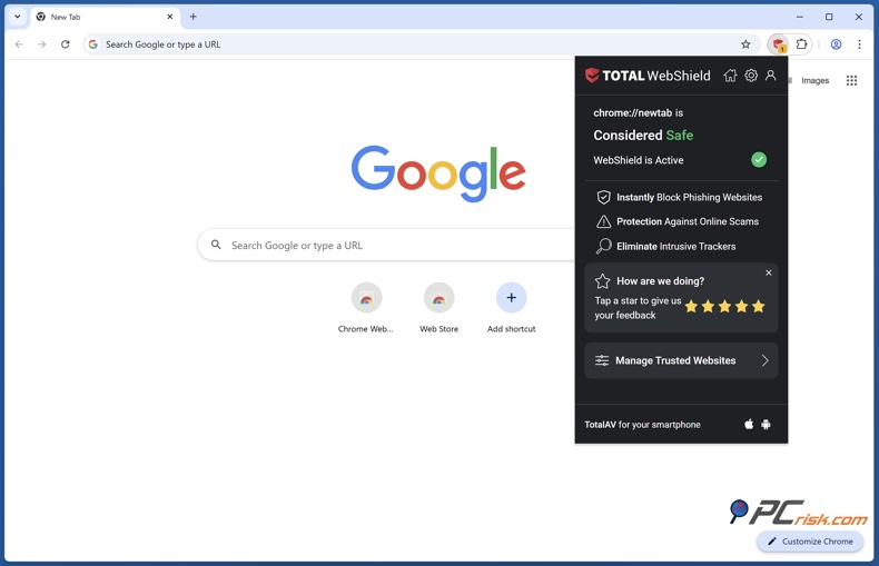 Total Webshield menu di estensione