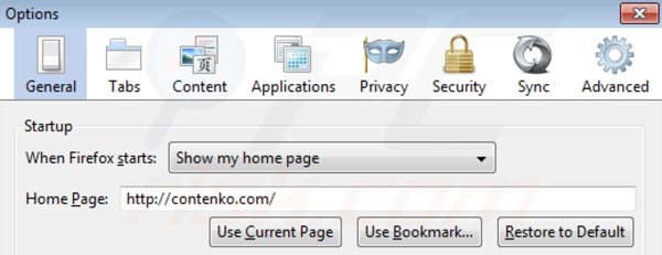 Rimuovere contenko.com dalla homepage di Mozilla Firefox 