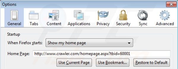 Rimuovere crawler.com dalla homepage di Mozilla Firefox 