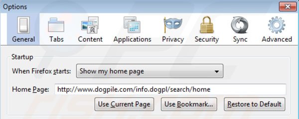 Dogpile rimozione da Firefox homepage
