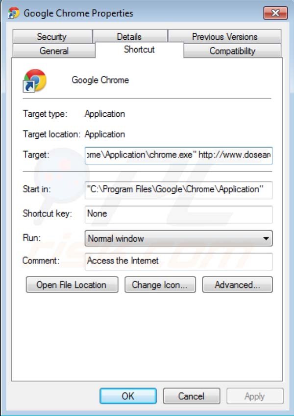 Dosearches rimozione da Google Chrome testo target