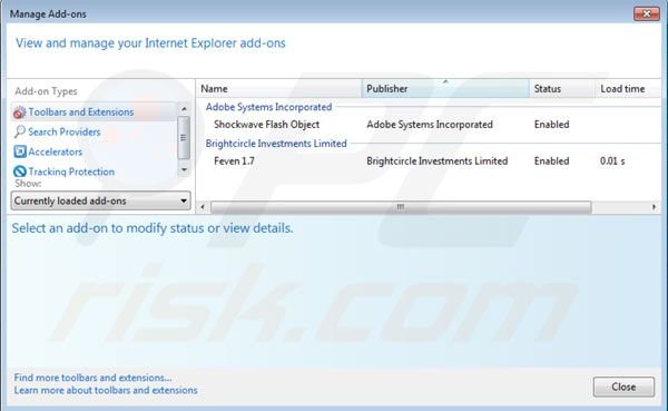 Rimuovere gli annunci Feven da Internet Explorer passo 2
