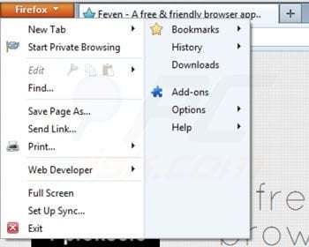 Rimuovere i messaggi di Feven da Mozilla Firefox passo 1