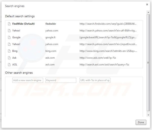 Rimuovere search.findwide.com dal motore di ricerca predefinito di Google Chrome