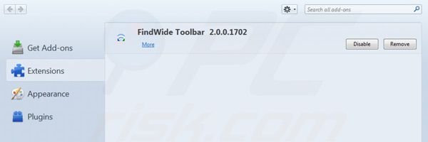 Rimuovere findwide.com dalle estensioni di Mozilla Firefox 