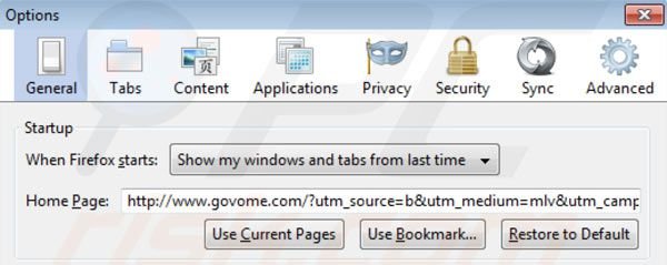 Rimuovere Govome dalla homepage di Mozilla Firefox 