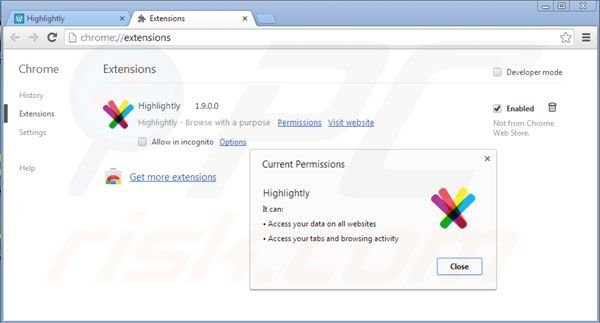 Rimuovere Highlightly dalle estensioni di Google Chrome step 2