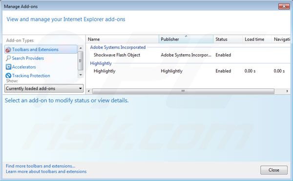 Rimuovere Highlightly dalle estensioni di Internet Explorer step 2