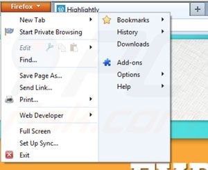 Rimuovere Highlightly dallee estensioni di Mozilla Firefox step 1