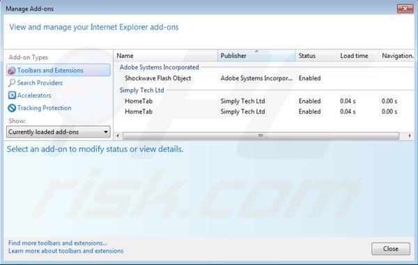 Hometab rimozione da Intenret Explorer step 2