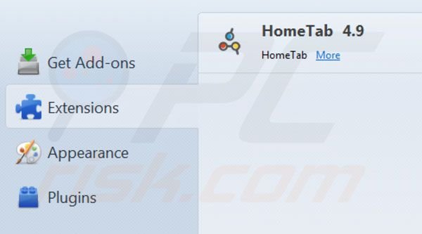 Hometab rimozione da Mozilla Firefox step 2